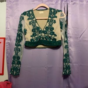 Long Lace Sleeve Crop Top